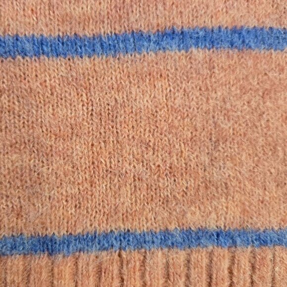 J. Crew Alpaca Merino Wool Salmon Pink Striped Fuzzy Oversized Sweater AK162 - Picture 5 of 8